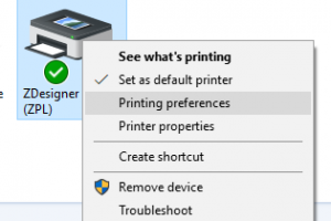 Factory Default máy in mã vạch Zebra trên ZDesigner Driver